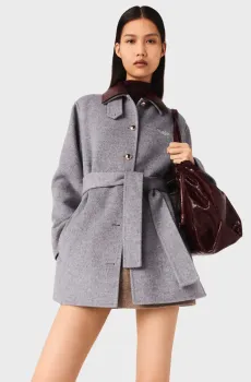 Женское серое шерстяное пальто Серый 40 MAJE MFPOU01381_Light Grey