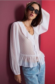 Блузка з декоративними воланами - білий