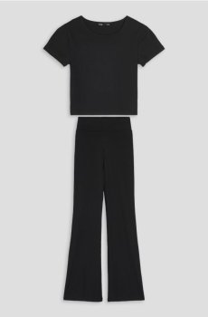Бавовняний комплект з пряжками - футболка та flare штани - чорний