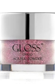 Акриловая пудра для ногтей Gloss UV/LED Acrylic Powder 016 Серый с бледно-красным микроблеском и блестками, 15 г