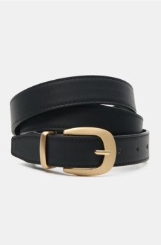 Ремінь з золотистою пряжкою - чорний