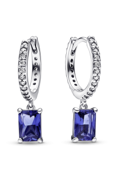 Сережки з синім кристалом та прозорими камінцями