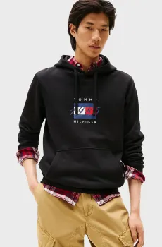 Мужское черное худи LINEAR Черный L Tommy Hilfiger MW0MW41332
