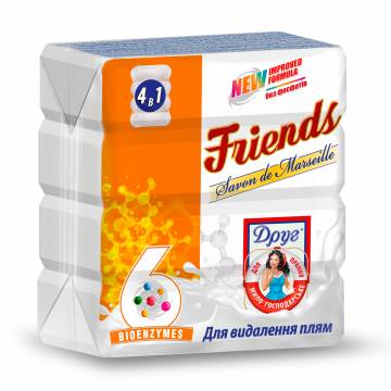 Хозяйственное твердое мыло Друг Friends Savon de Marseille для стирки и удаления пятен, экопак, 4*125 г Хозяйственное твердое мыло Друг Friends Savon de Marseille для стирки и удаления пятен, экопак, 4*125 г