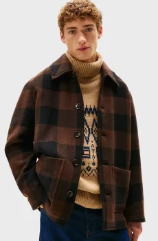 Мужская коричневая шерстяная рубашка-пальто в клетку FACE CHECK Коричневый M Tommy Hilfiger MW0MW40623