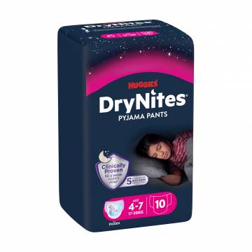 Ночные трусики-подгузники Huggies DryNites для девочек, 4-7 лет, (17-30 кг), 10 шт Ночные трусики-подгузники Huggies DryNites для девочек, 4-7 лет, (17-30 кг), 10 шт