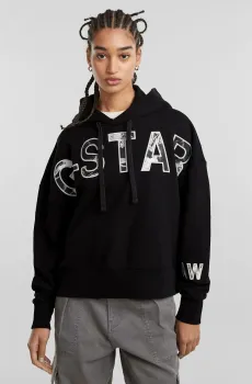 Женское черное худи Embro print ovs hdd sw wmn Черный M G-Star RAW D25046,D589