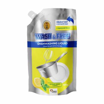 Средство для мытья посуды Wash & Free лимон и мята, дойпак, 500 г Средство для мытья посуды Wash & Free лимон и мята, дойпак, 500 г