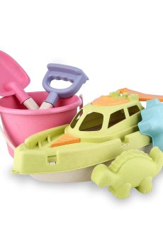 Набор для игры с песком ranxian с катером, 6 предметов, розовое ведерко и зеленый корабль, от 3 лет (RX789-198)
