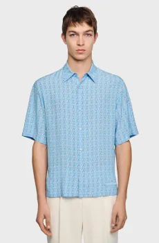 Мужская голубая рубашка с узором Голубой XL Sandro SHPCM01604_Sky Blue