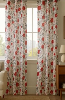 Штора з квітковим візерунком - червоний