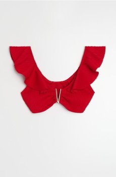 Верх бікіні з воланами та декоративною металевою деталлю - червоний