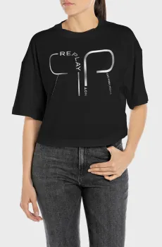 Женская черная футболка Черный L Replay W3798G.000.20994