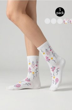 Набір білих шкарпеток із квітковим мотивом і однотонних 5 шт. - різнобарвний