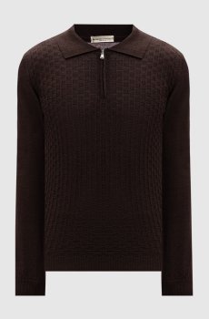 Коричневое поло из мериноса шерсти в узор
