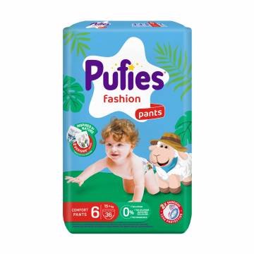 Подгузники-трусики Pufies Pants Fashion & Nature, размер 6 XL (15+ кг), 36 шт Подгузники-трусики Pufies Pants Fashion & Nature, размер 6 XL (15+ кг), 36 шт