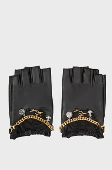 Женские черные кожаные митенки K PINS CHARM FL GLOVE Черный L Karl Lagerfeld 246W3606
