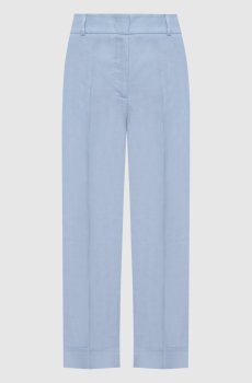 Голубые брюки из льна с отворотами