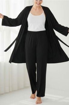 Піжамні штани з широкою штанинoю - чорний