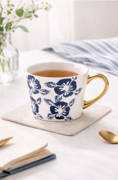 Чашка з квітковим мотивом - темно-синій