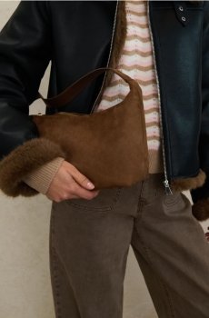 Сумка hobo з штучного замшу - темно коричневий