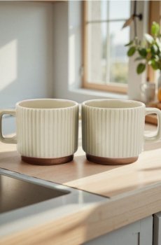 Рифлені кухлі – набір з 2 штук - кремовий