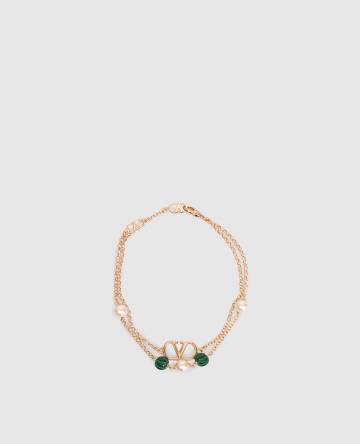 Золотой двойной браслет VLogo с жемчугом Swarovski Золотой двойной браслет VLogo с жемчугом Swarovski