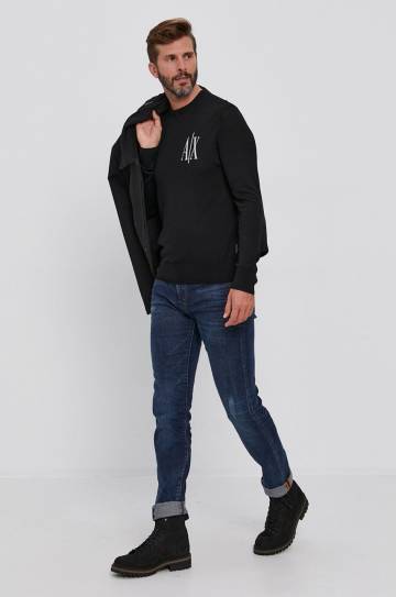 Шерстяной свитер Armani Exchange мужской цвет чёрный лёгкий Шерстяной свитер Armani Exchange мужской цвет чёрный лёгкий