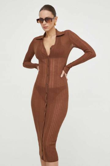 Платье Pinko цвет коричневый midi облегающая Платье Pinko цвет коричневый midi облегающая