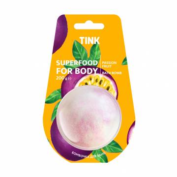 Бомбочка-гейзер для ванны Tink Superfood For Body Passion Fruit Bath Bomb Маракуйя, 200 г Бомбочка-гейзер для ванны Tink Superfood For Body Passion Fruit Bath Bomb Маракуйя, 200 г