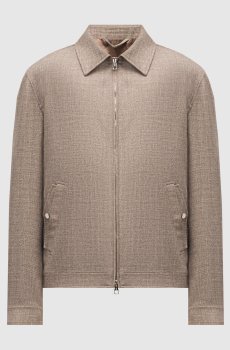 Коричневая куртка из шерсти, шелка и льна с эмблемой