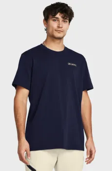 Мужская темно-синяя футболка UA HW ARMOUR LABEL SS Синий S Under Armour 1382831-410