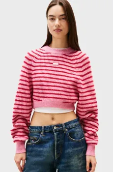 Женский розовый джемпер в полоску BADGE Розовый XS Tommy Jeans DW0DW21677