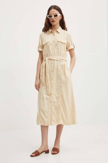 Платье Pepe Jeans EVELINDA цвет бежевый midi расклешённое PL953482 Платье Pepe Jeans EVELINDA цвет бежевый midi расклешённое PL953482