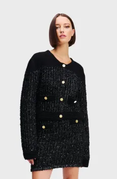 Женский черный твидовый кардиган BOUCLE KNIT CARDIGAN Черный M Karl Lagerfeld A1W18059