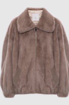 Бежевая шуба из меха норки с отложным воротником