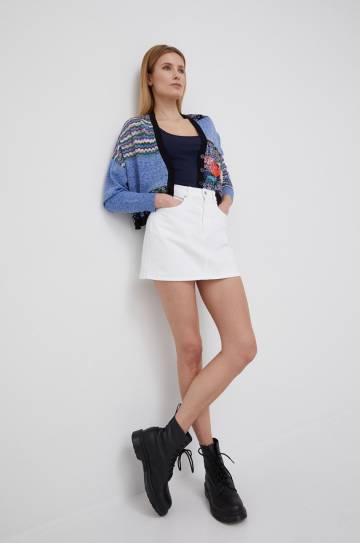 Хлопковая джинсовая юбка Pepe Jeans Rachel Skirt цвет белый mini прямая Хлопковая джинсовая юбка Pepe Jeans Rachel Skirt цвет белый mini прямая