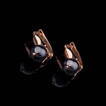 Золотые серьги с гематитом с01010 Золотые серьги с гематитом с01010