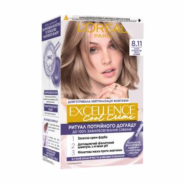 Крем-краска для волос LOreal Paris Excellence Creme с тройным уходом, 8.11 Ультра пепельный светло-русый, 192 мл Крем-краска для волос LOreal Paris Excellence Creme с тройным уходом, 8.11 Ультра пепельный светло-русый, 192 мл