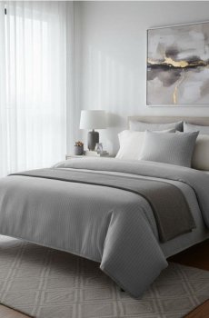 Комплект постільної білизни в смужку - середньо-сірий