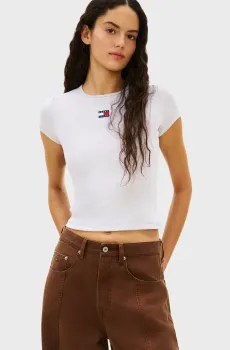 Женская светло-серая футболка BADGE Серый XS Tommy Jeans DW0DW17881