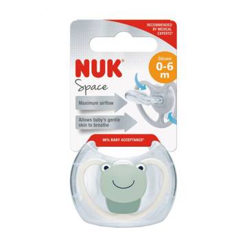 Силиконовая ортодонтическая пустышка NUK Space с рождения до 6 месяцев, лягушка, 1 шт (3952600)