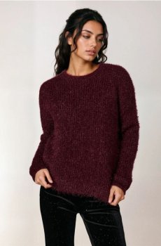 Светр з хутряним оздобленням - бордовий
