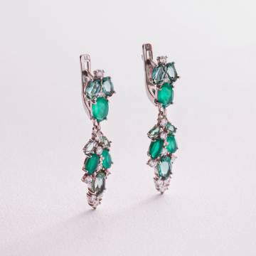 Серебряные серьги с агатом, кварцом и фианитами 2950/9р-GRAGQG Серебряные серьги с агатом, кварцом и фианитами 2950/9р-GRAGQG