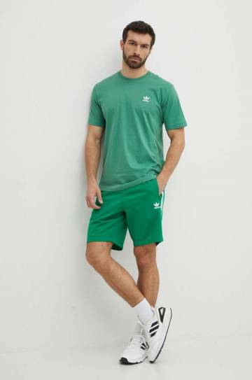 Хлопковая футболка adidas Originals мужская цвет зелёный однотонная IN0671 Хлопковая футболка adidas Originals мужская цвет зелёный однотонная IN0671