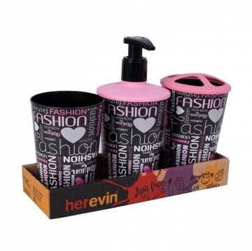 Набор для ванной комнаты Herevin Fashion (дозатор для мыла, 1 шт + стакан для зубных щеток, 1 шт + стакан, 1 шт) (161262-101T)