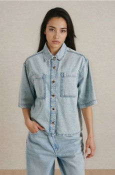 Джинсова сорочка з коротким рукавом - синій