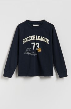 Reserved - Бавовняний лонгслів - темно-синій - 978HR-59X