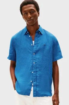 Мужская синяя льняная рубашка PIGMENT Синий XL Tommy Hilfiger MW0MW41531