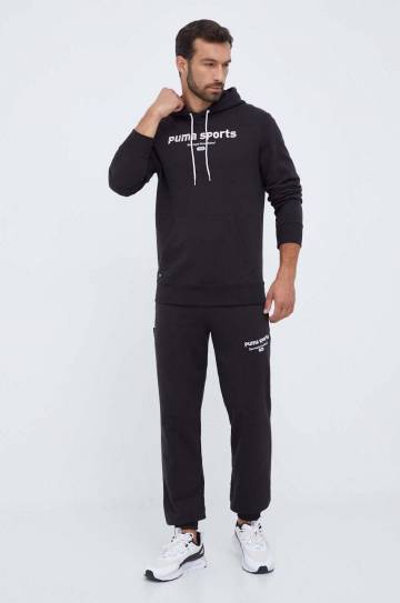 Хлопковая кофта Puma мужская цвет чёрный с капюшоном с аппликацией Хлопковая кофта Puma мужская цвет чёрный с капюшоном с аппликацией